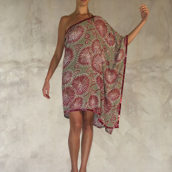 Hand-Embroidered kaftan Tunic - Japanese Print Viscose Crêpe