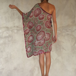 Hand-Embroidered kaftan Tunic - Japanese Print Viscose Crêpe