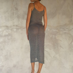 Midi Dress Lamé Grey Gold Sexy Sheer Knit | Fabiana Boente Promo
