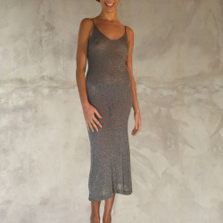 Midi Dress Lamé Grey Gold Sexy Sheer Knit | Fabiana Boente Promo