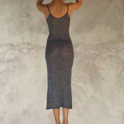 Midi Dress Lamé Blue Gold Sexy Sheer Knit | Fabiana Boente Promo