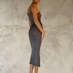 Midi Dress Lamé Blue Gold Sexy Sheer Knit | Fabiana Boente Promo