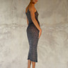 Midi Dress Lamé Blue Gold Sexy Sheer Knit | Fabiana Boente Promo