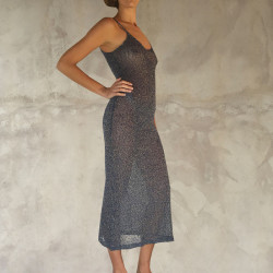 Midi Dress Lamé Blue Gold Sexy Sheer Knit | Fabiana Boente Promo