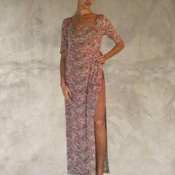 Long Top Tunic Lycra Viscose Sakura Print Pink Sexy | Fabiana Boente