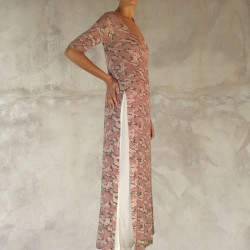 Long Top Tunic Lycra Viscose Sakura Print Pink Sexy | Fabiana Boente