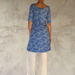 Asymmetric Tunic Dress Lycra Viscose Sakura Print Blue | Fabiana Boente Promo