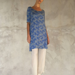 Asymmetric Tunic Dress Lycra Viscose Sakura Print Blue | Fabiana Boente Promo