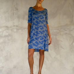 Asymmetric Tunic Dress Lycra Viscose Sakura Print Blue | Fabiana Boente Promo