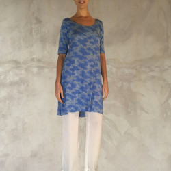 Asymmetric Tunic Dress Lycra Viscose Sakura Print Blue | Fabiana Boente Promo