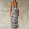 Long Sundress Georgette Viscose Kiku Print Black Embroidered | Fabiana Boente Promo