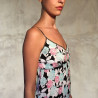Long Sundress Georgette Viscose Kiku Print Black Embroidered | Fabiana Boente Promo