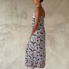 Long Sundress Georgette Viscose Kiku Print Black Embroidered | Fabiana Boente Promo