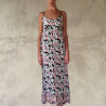 Long Sundress Georgette Viscose Kiku Print Black Embroidered | Fabiana Boente Promo