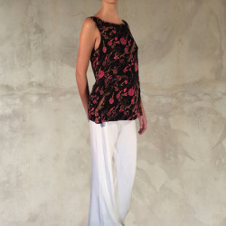Sleeveless Tank Top Cloqué Viscose Rose Print Embroidered | Fabiana Boente