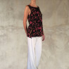 Sleeveless Tank Top Cloqué Viscose Rose Print Embroidered | Fabiana Boente