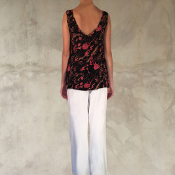 Sleeveless Tank Top Cloqué Viscose Rose Print Embroidered | Fabiana Boente