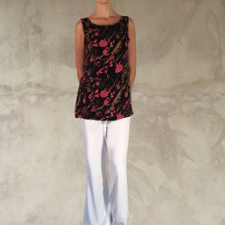 Sleeveless Tank Top Cloqué Viscose Rose Print Embroidered | Fabiana Boente