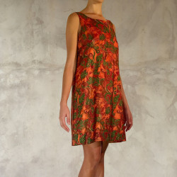 Short Tunic Dress Silk Floral Print Orange Embroidered | Fabiana Boente Promo