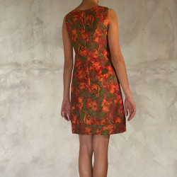 Short Tunic Dress Silk Floral Print Orange Embroidered | Fabiana Boente Promo