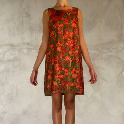 Short Tunic Dress Silk Floral Print Orange Embroidered | Fabiana Boente Promo