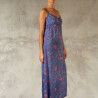 Long Sundress Georgette Viscose Floral Print Blue Embroidered | Fabiana Boente Promo