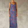 Long Sundress Georgette Viscose Floral Print Blue Embroidered | Fabiana Boente Promo