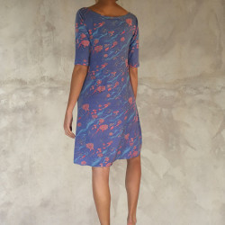Asymmetric Tunic Dress Lycra Viscose Floral Print Pink Blue | Fabiana Boente Promo