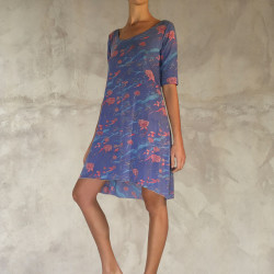 Asymmetric Tunic Dress Lycra Viscose Floral Print Pink Blue | Fabiana Boente Promo