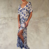 Long Kaftan Georgette Viscose Watercolor Print Blue Embroidered | Fabiana Boente Promo