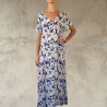 Long Kaftan Georgette Viscose Watercolor Print Blue Embroidered | Fabiana Boente Promo