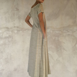 Long Dress Viscose Voîle Embroidered V-Neck Short Sleeves Pockets | Fabiana Boente