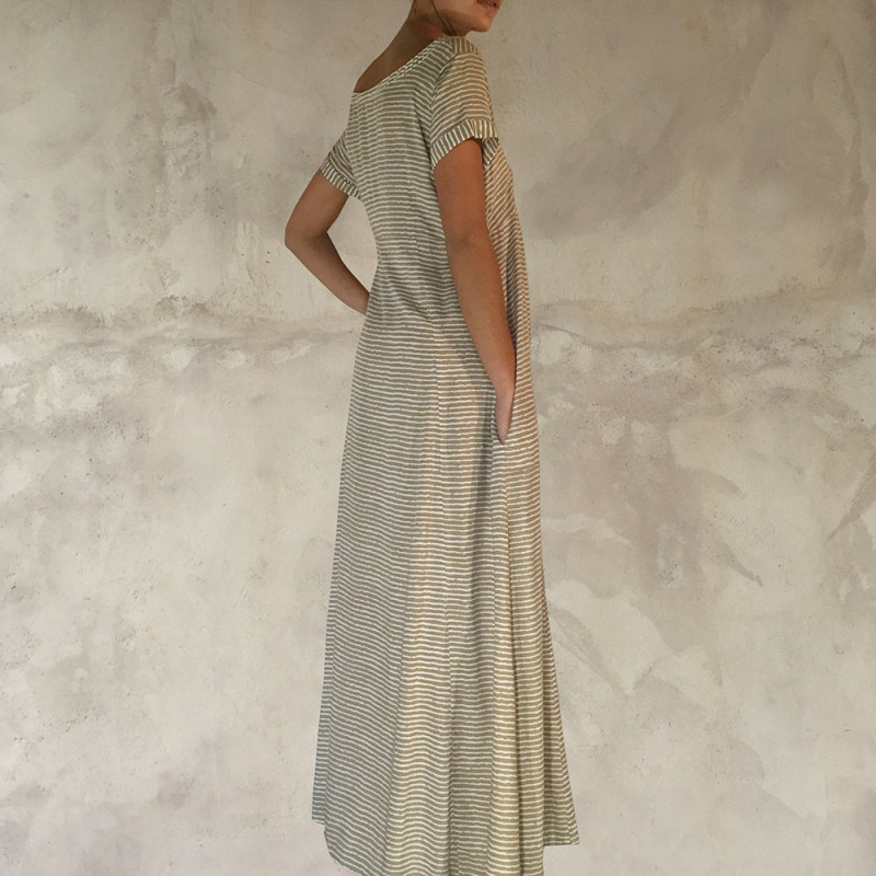 Long Dress Viscose Voîle Embroidered V-Neck Short Sleeves Pockets | Fabiana Boente