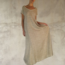 Long Dress Viscose Voîle Embroidered V-Neck Short Sleeves Pockets | Fabiana Boente