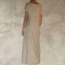 Long Dress Viscose Voîle Embroidered V-Neck Short Sleeves Pockets | Fabiana Boente