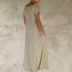 Long Dress Viscose Voîle Embroidered V-Neck Short Sleeves Pockets | Fabiana Boente