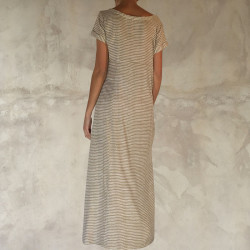 Long Dress Viscose Voîle Embroidered V-Neck Short Sleeves Pockets | Fabiana Boente