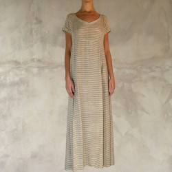 Long Dress Viscose Voîle Embroidered V-Neck Short Sleeves Pockets | Fabiana Boente