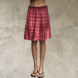 Midi Skirt Satin Silk Batik Tie&Dye Red Drawstring | Fabiana Boente Promo