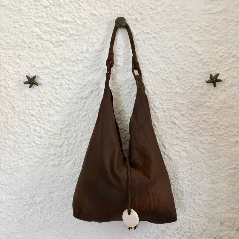Shoulder Bag Brown Aged Nappa Leather Shell Fringes | Fabiana Boente Shoulder Bag Brown Aged Nappa Leather Shell Fringes | Fabiana Boente