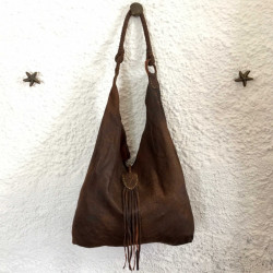 Shoulder Bag Brown Aged Nappa Leather Shell Fringes | Fabiana Boente