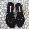 Flip Flop Sandal Black Fabric Embroidery Crystals Beads | Fabiana Boente