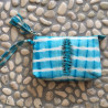 Pouch Clutch Light Blue Sheepskin Leather Carved Batik Pattern | Fabiana Boente Promo
