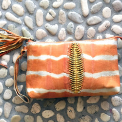 Pouch Clutch Orange Sheepskin Leather Batik Pattern | Fabiana Boente