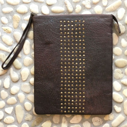 Clutch Bag Dark Brown Leather Studs Croco Print | Fabiana Boente