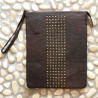 Clutch Bag Dark Brown Leather Studs Croco Print | Fabiana Boente