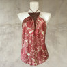 Silk Top Crimson Red Satin Deep Back Neckline Embroidery | Fabiana Boente