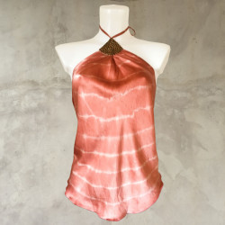 Silk Top Pink Satin Deep Back Neckline Embroidery | Fabiana Boente