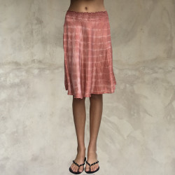 Midi Skirt Silk Satin Batik Tie&Dye Pink Elastic Waist | Fabiana Boente