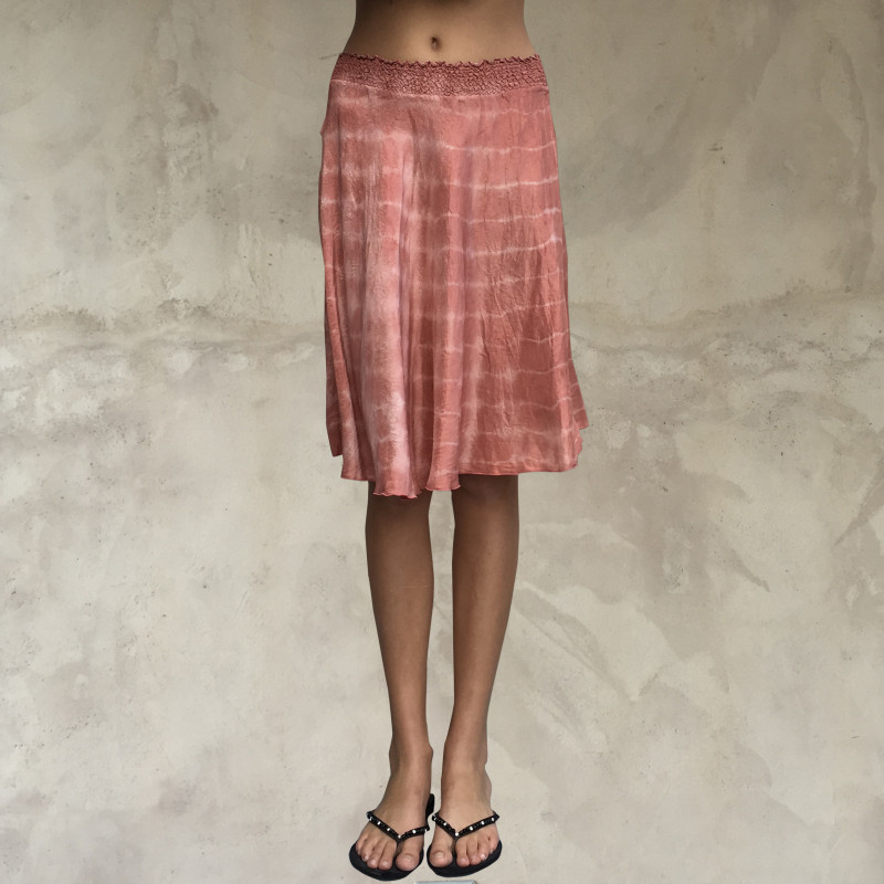 Midi Skirt Silk Satin Batik Tie&Dye Pink Elastic Waist | Fabiana Boente Midi Skirt Silk Satin Batik Tie&Dye Pink Elastic Waist | Fabiana Boente